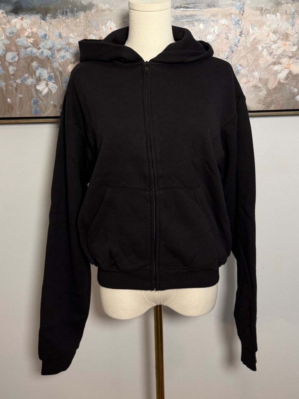 Skims Cotton Fleece Classic Zip Up Hoodie in Onyx Size XS NWT
